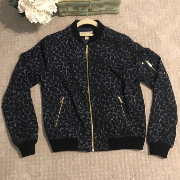 Michael Kors Jackets & Blazers - Michael Kors Leopard Print Navy Bomber Jacket